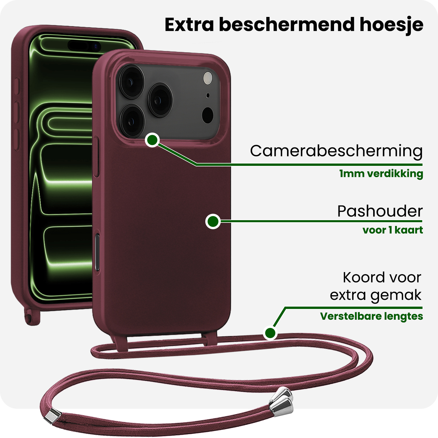 BASEY. BASEY. iPhone 17 Pro Max Hoesje met Koord - Aubergine - 2 PACK