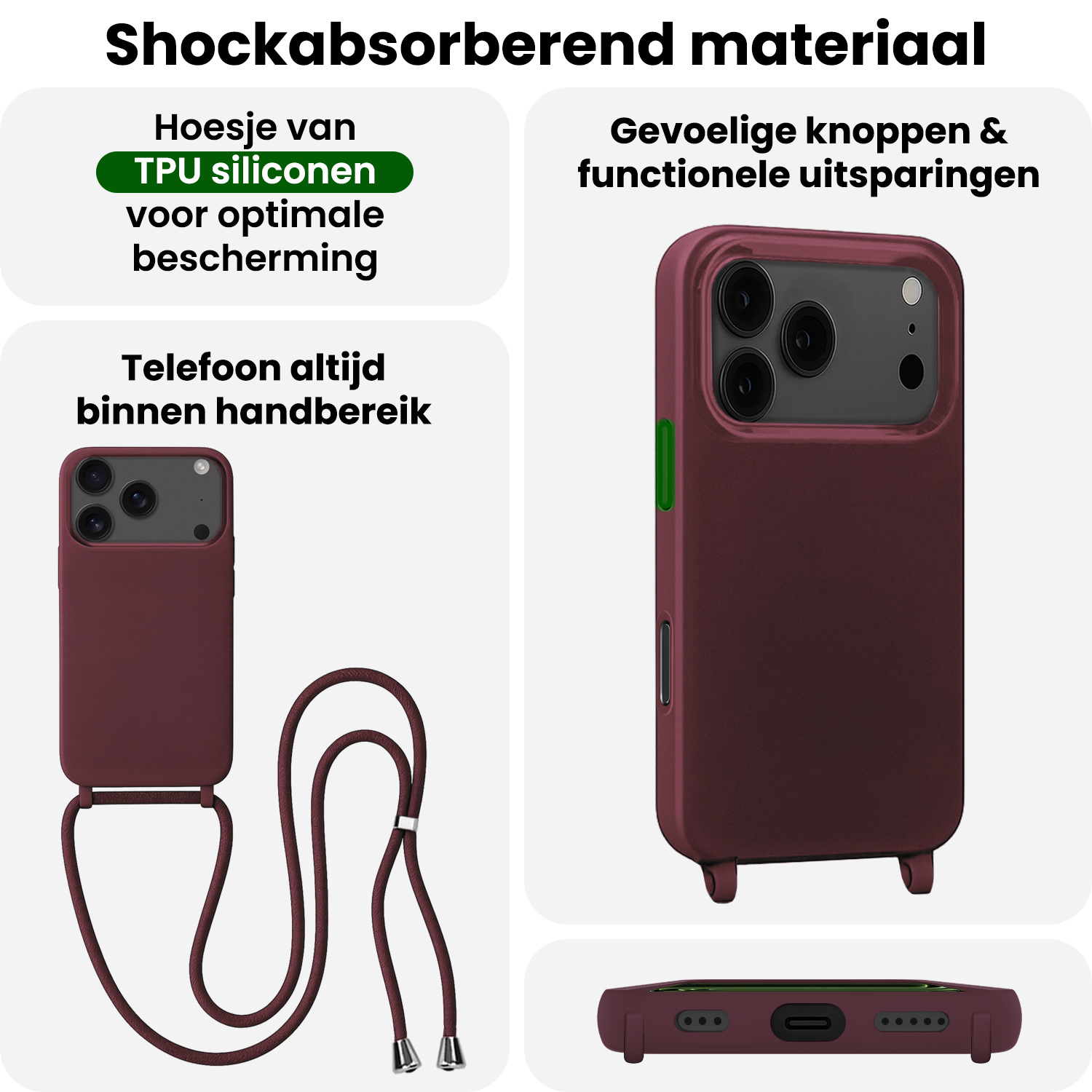 BASEY. BASEY. iPhone 17 Pro Max Hoesje met Koord Met Screenprotector - Aubergine