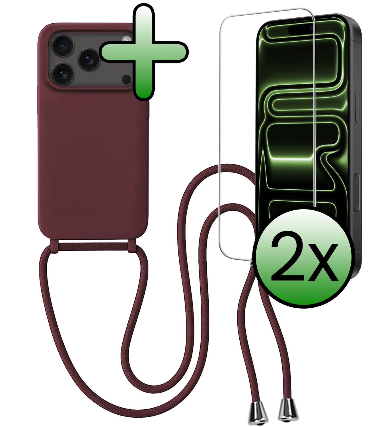 BASEY. BASEY. iPhone 17 Pro Max Hoesje met Koord Met 2x Screenprotector - Aubergine