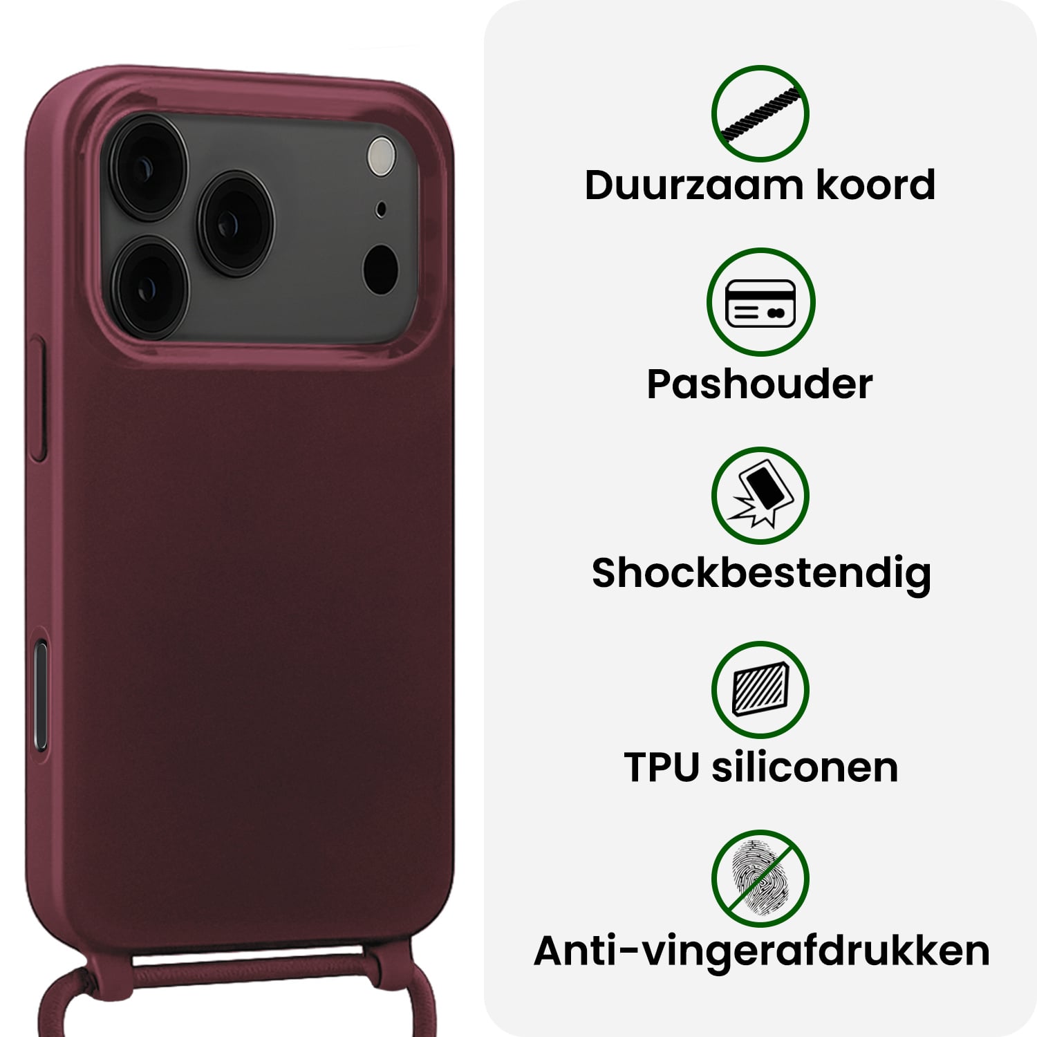 BASEY. BASEY. iPhone 17 Pro Max Hoesje met Koord Met 2x Screenprotector - Aubergine