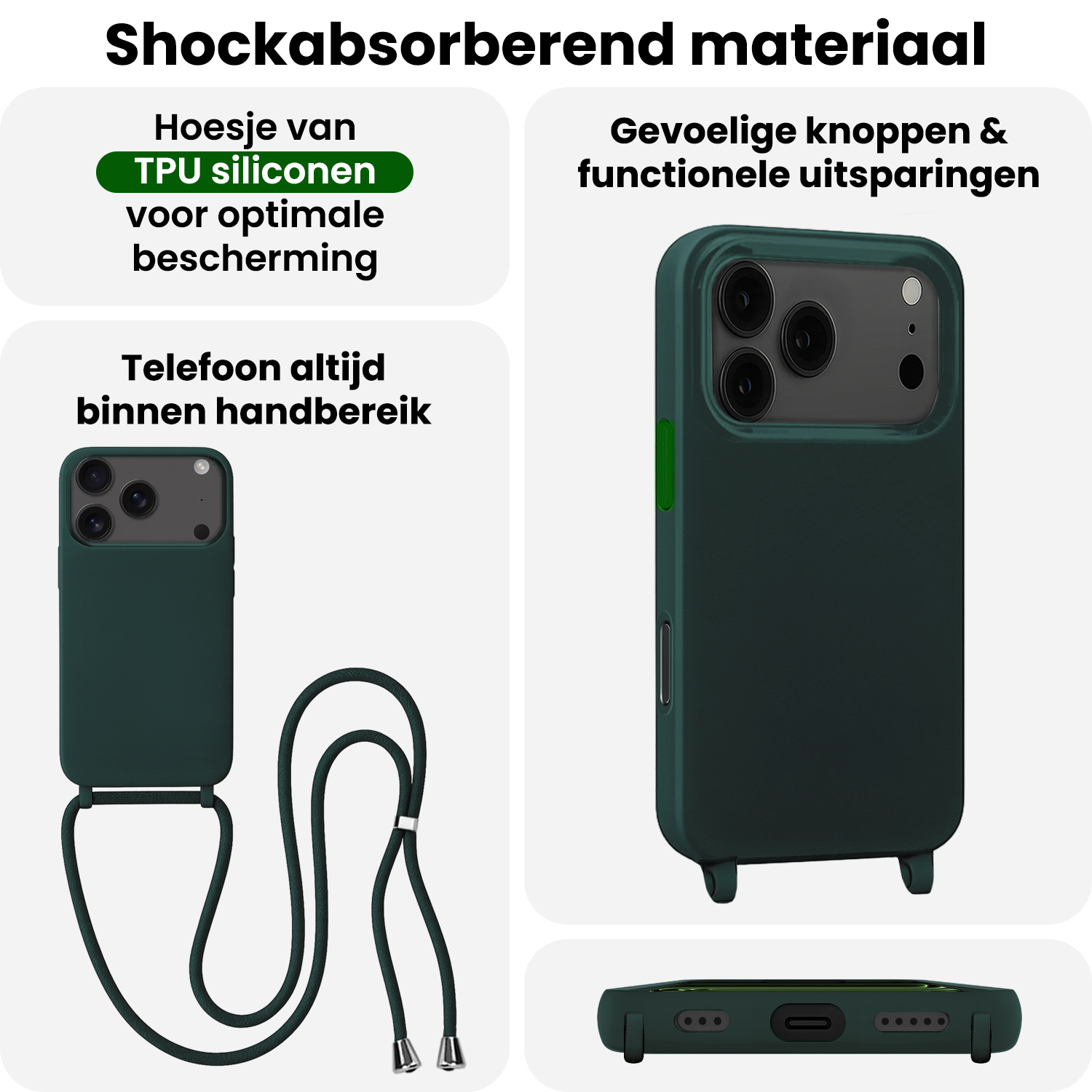 BASEY. BASEY. iPhone 17 Pro Max Hoesje met Koord - Donkergroen - 2 PACK