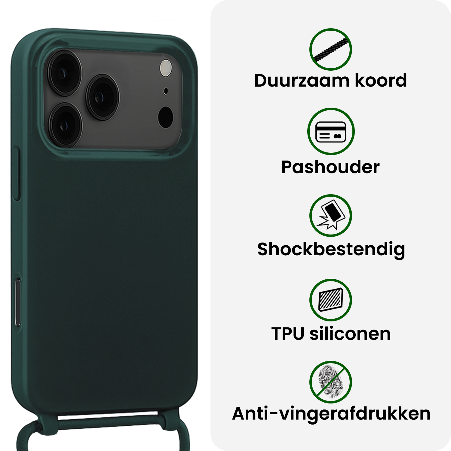 BASEY. BASEY. iPhone 17 Pro Max Hoesje met Koord Met Screenprotector - Donkergroen