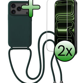 BASEY. BASEY. iPhone 17 Pro Max Hoesje met Koord Met 2x Screenprotector - Donkergroen