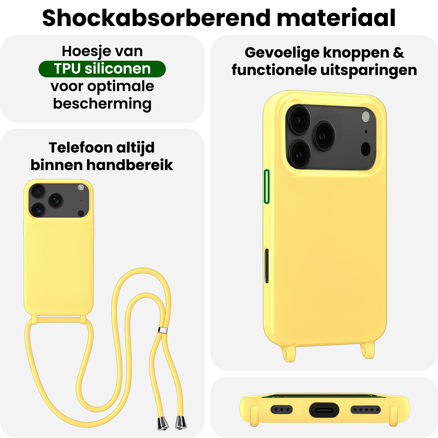 BASEY. BASEY. iPhone 17 Pro Max Hoesje met Koord Met 2x Screenprotector - Geel