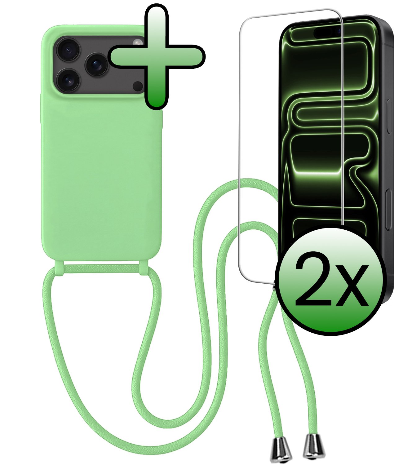 BASEY. BASEY. iPhone 17 Pro Max Hoesje met Koord Met 2x Screenprotector - Groen