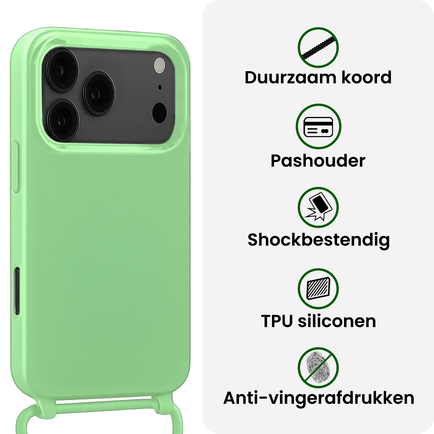 BASEY. BASEY. iPhone 17 Pro Max Hoesje met Koord Met 2x Screenprotector - Groen
