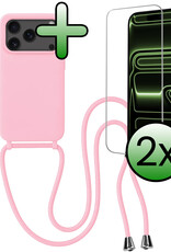 BASEY. BASEY. iPhone 17 Pro Max Hoesje met Koord Met 2x Screenprotector - Lichtroze