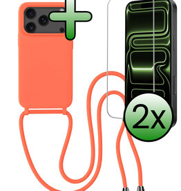 BASEY. BASEY. iPhone 17 Pro Max Hoesje met Koord Met 2x Screenprotector - Papaya