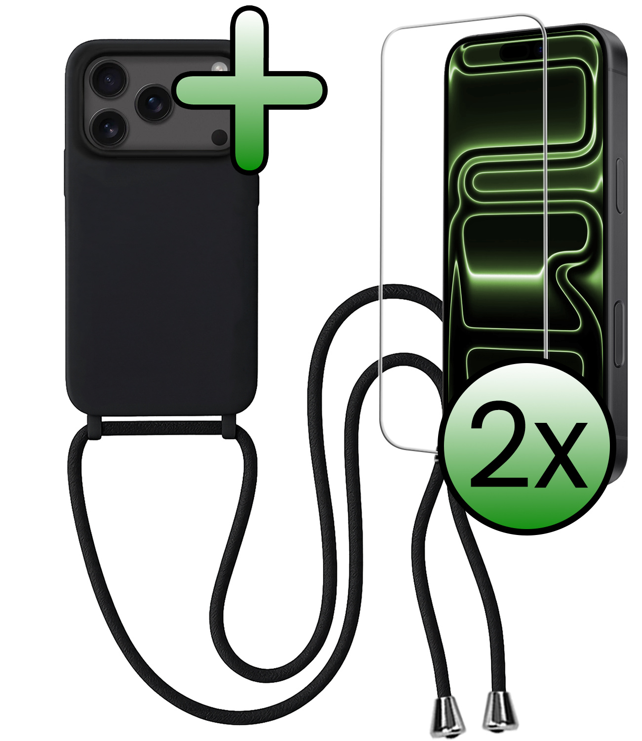 BASEY. BASEY. iPhone 17 Pro Max Hoesje met Koord Met 2x Screenprotector - Zwart