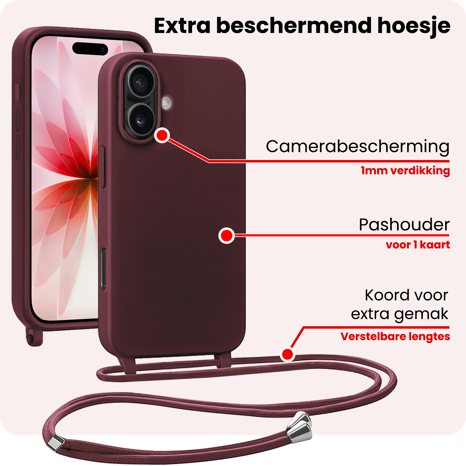 NoXx NoXx iPhone 17 Hoesje met Koord - Aubergine
