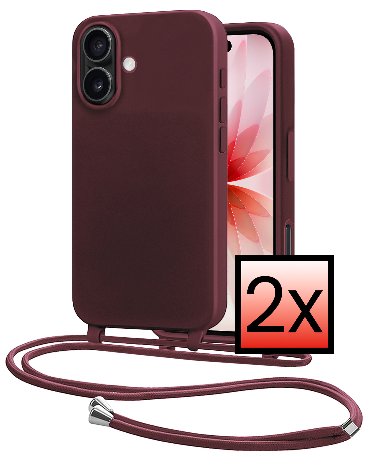 NoXx NoXx iPhone 17 Hoesje met Koord - Aubergine - 2 PACK