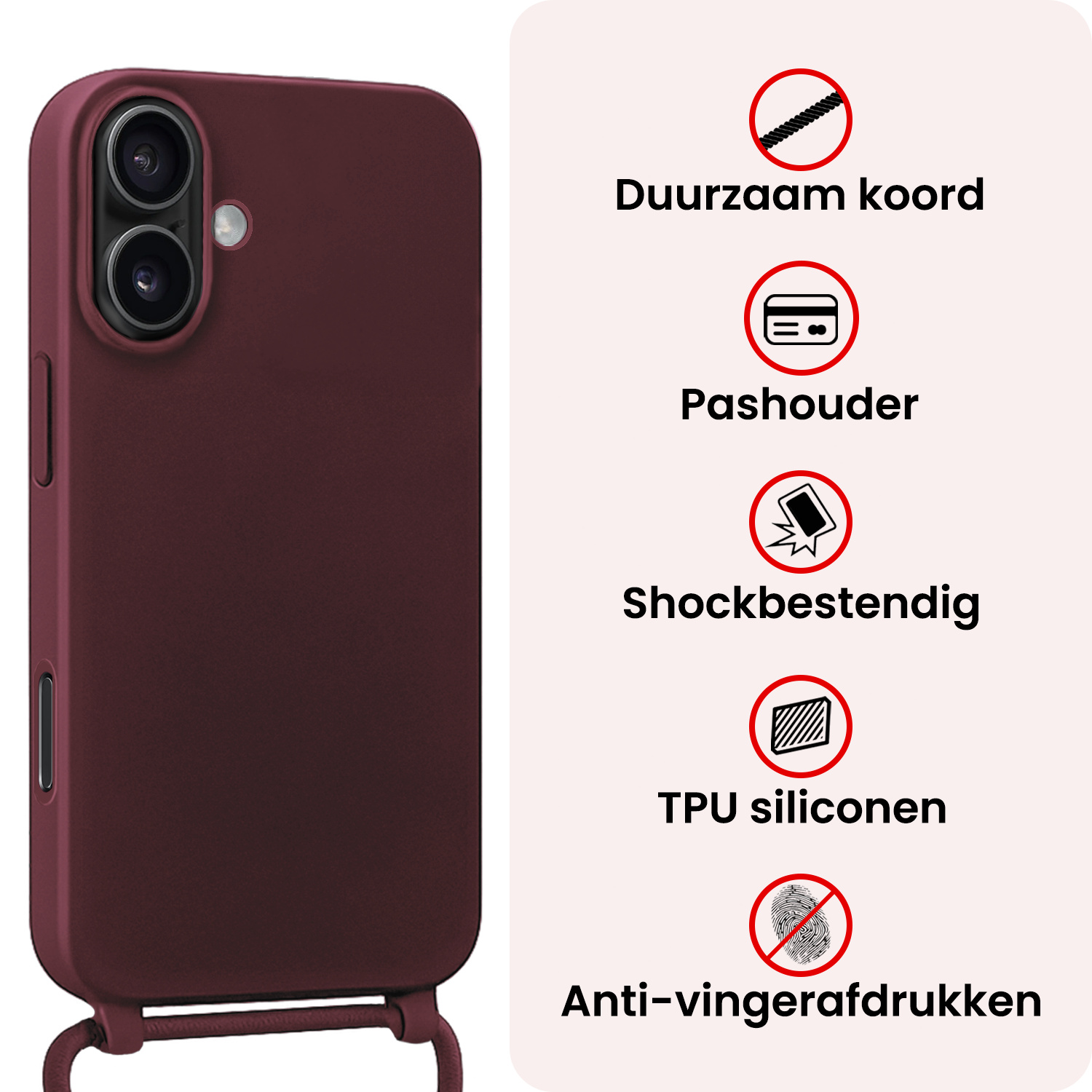 NoXx NoXx iPhone 17 Hoesje met Koord - Aubergine - 2 PACK