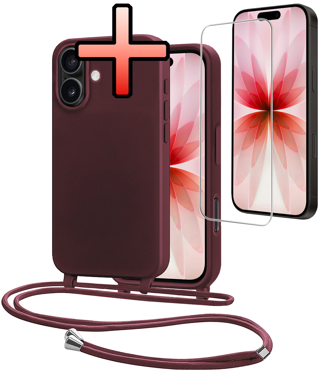 NoXx NoXx iPhone 17 Hoesje met Koord Met Screenprotector - Aubergine