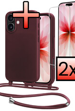 NoXx NoXx iPhone 17 Hoesje met Koord Met 2x Screenprotector - Aubergine