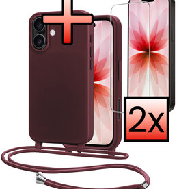 NoXx NoXx iPhone 17 Hoesje met Koord Met 2x Screenprotector - Aubergine