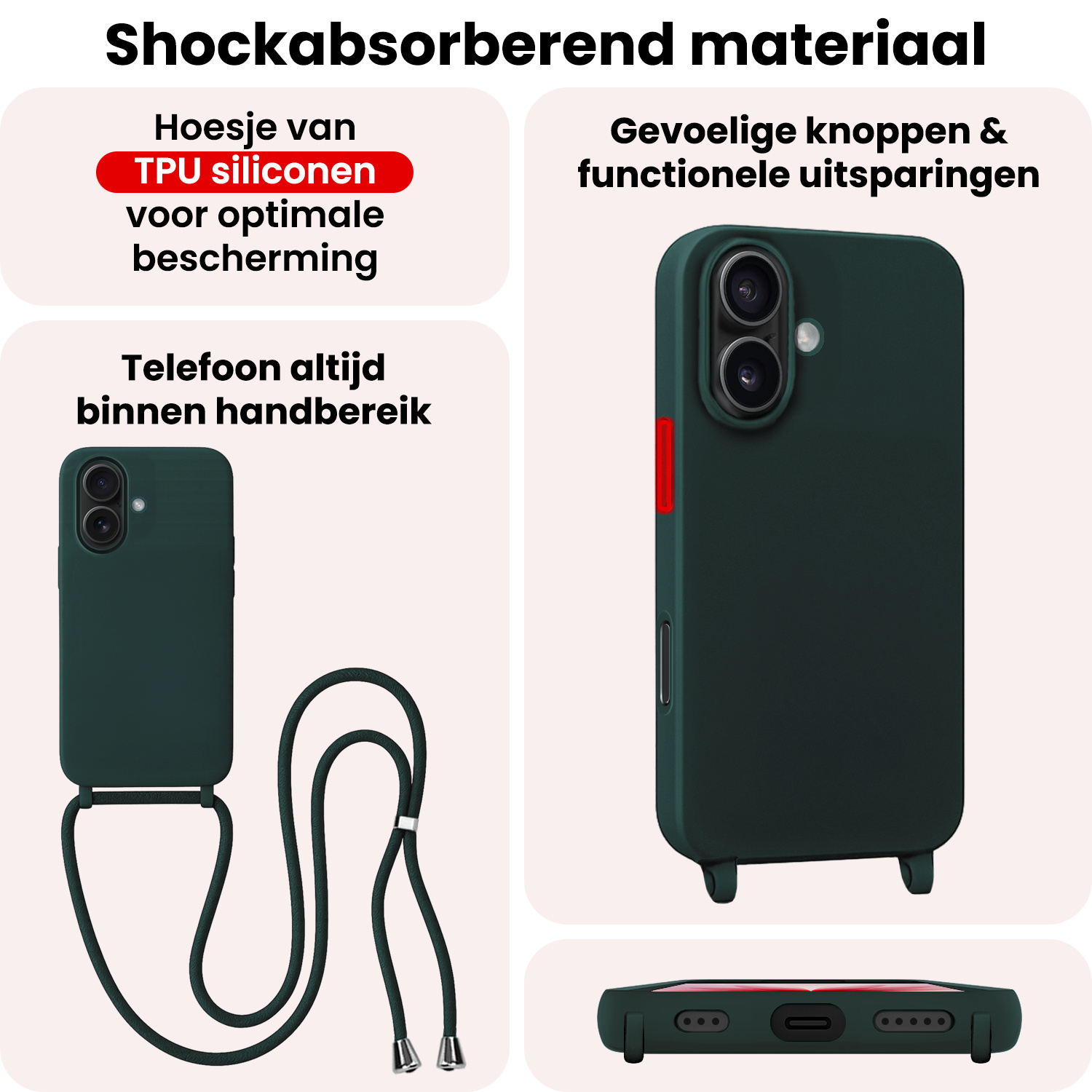 NoXx NoXx iPhone 17 Hoesje met Koord - Donkergroen