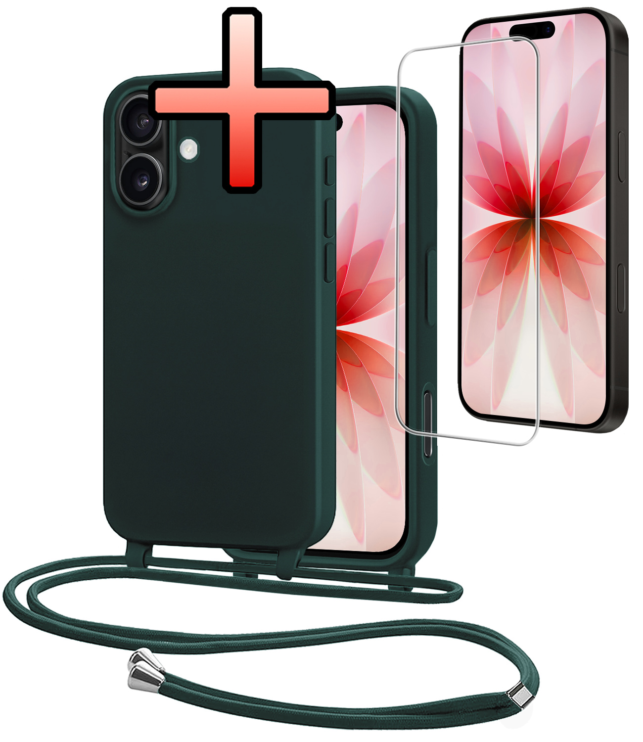 NoXx NoXx iPhone 17 Hoesje met Koord Met Screenprotector - Donkergroen