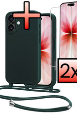 NoXx NoXx iPhone 17 Hoesje met Koord Met 2x Screenprotector - Donkergroen