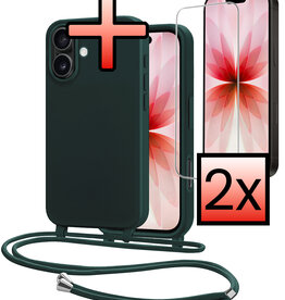 NoXx NoXx iPhone 17 Hoesje met Koord Met 2x Screenprotector - Donkergroen
