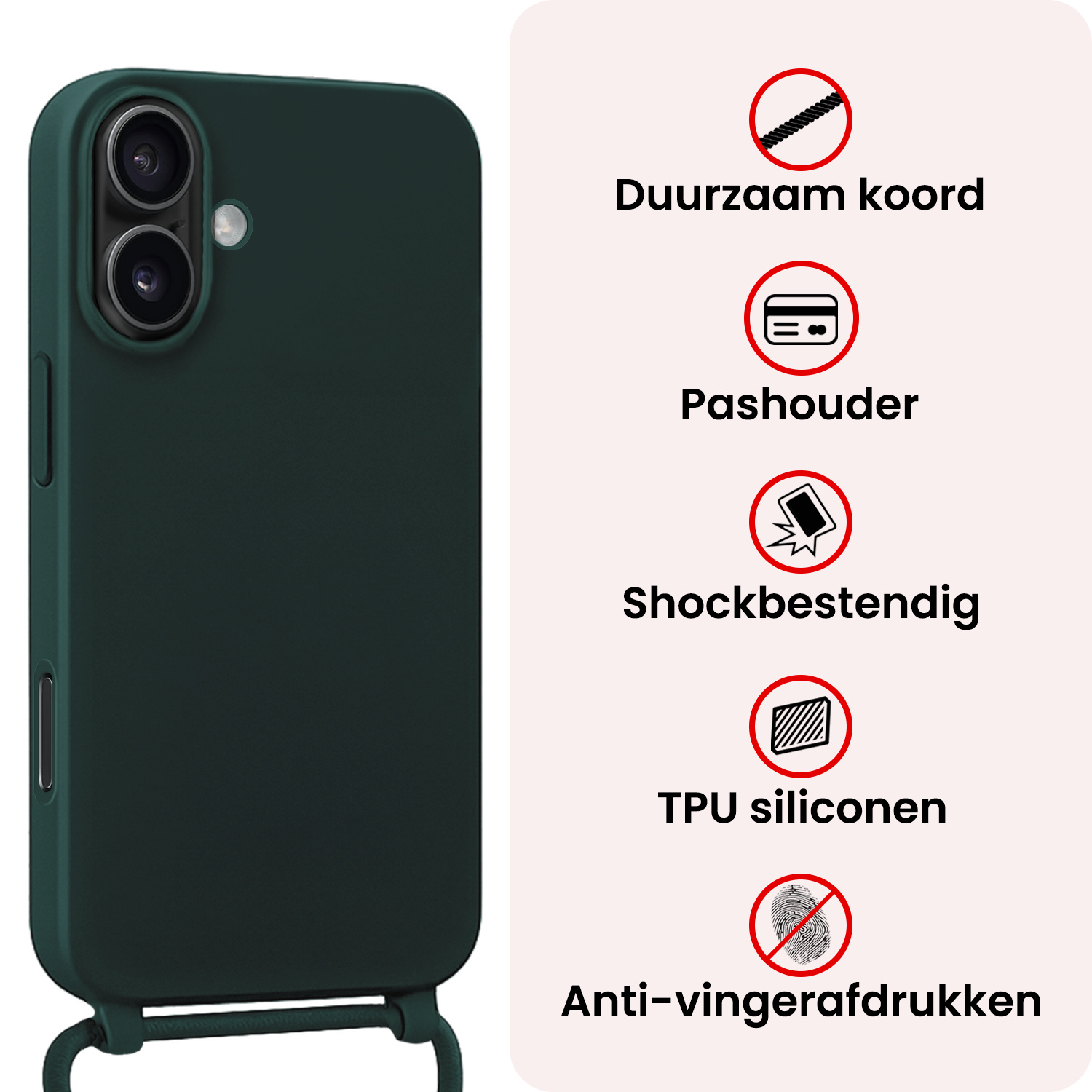 NoXx NoXx iPhone 17 Hoesje met Koord Met 2x Screenprotector - Donkergroen