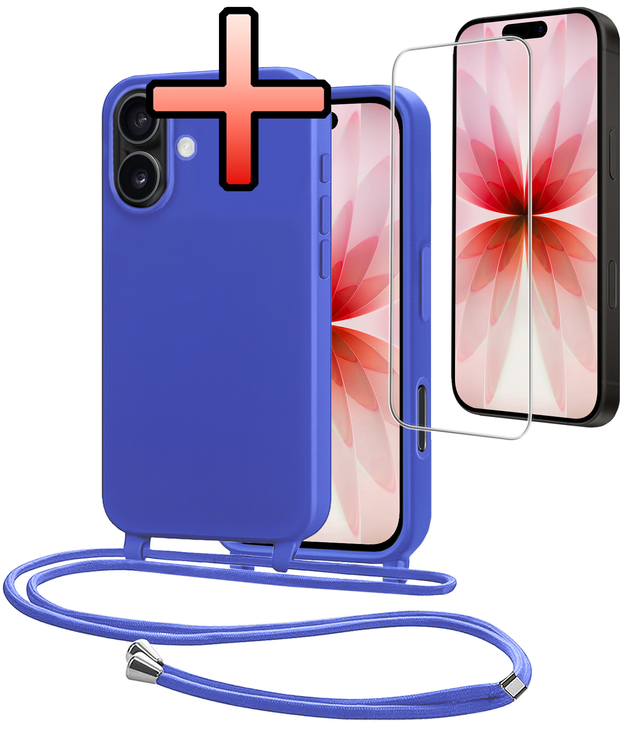 NoXx NoXx iPhone 17 Hoesje met Koord Met Screenprotector - Fel Blauw