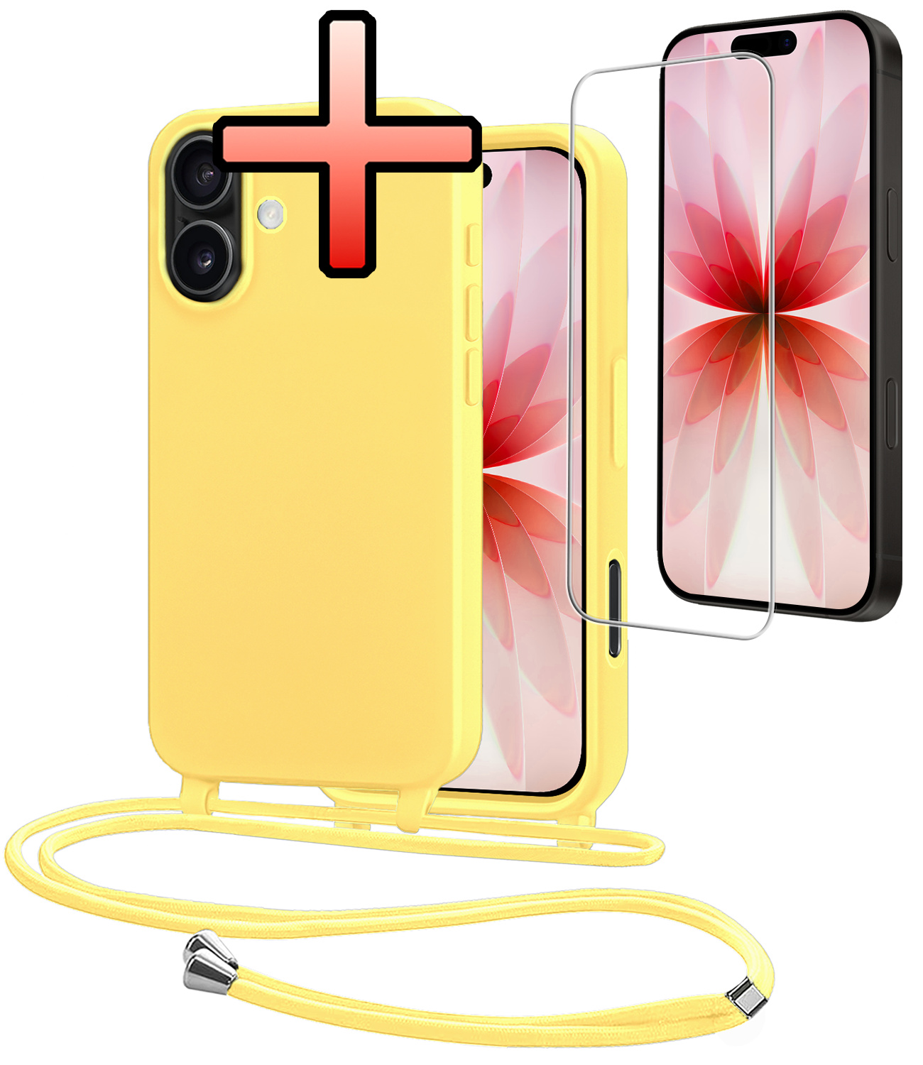 NoXx NoXx iPhone 17 Hoesje met Koord Met Screenprotector - Geel