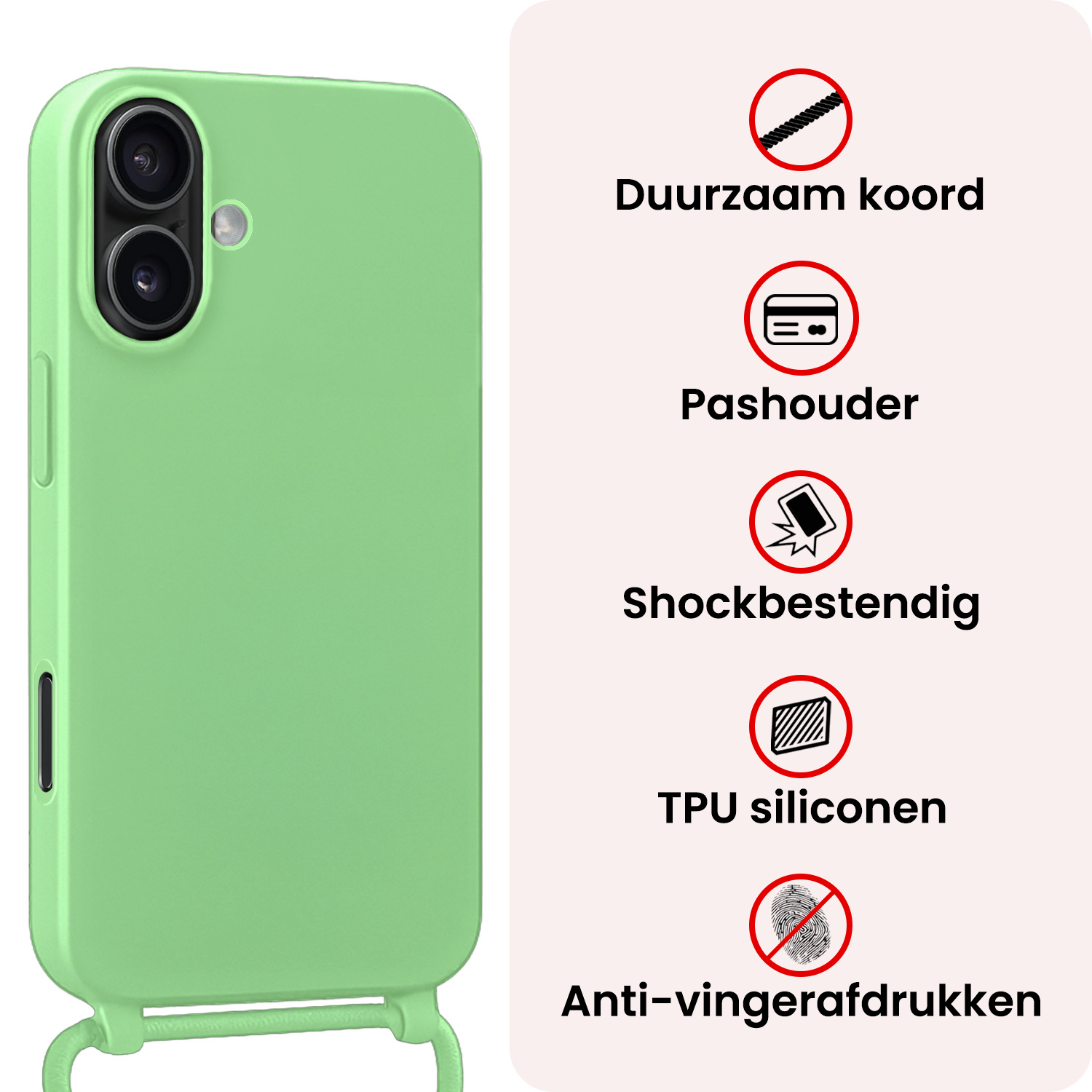 NoXx NoXx iPhone 17 Hoesje met Koord - Groen - 2 PACK