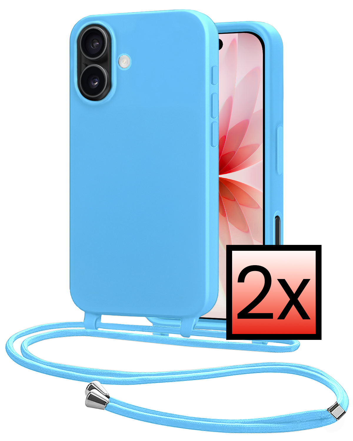 NoXx NoXx iPhone 17 Hoesje met Koord - Lichtblauw - 2 PACK