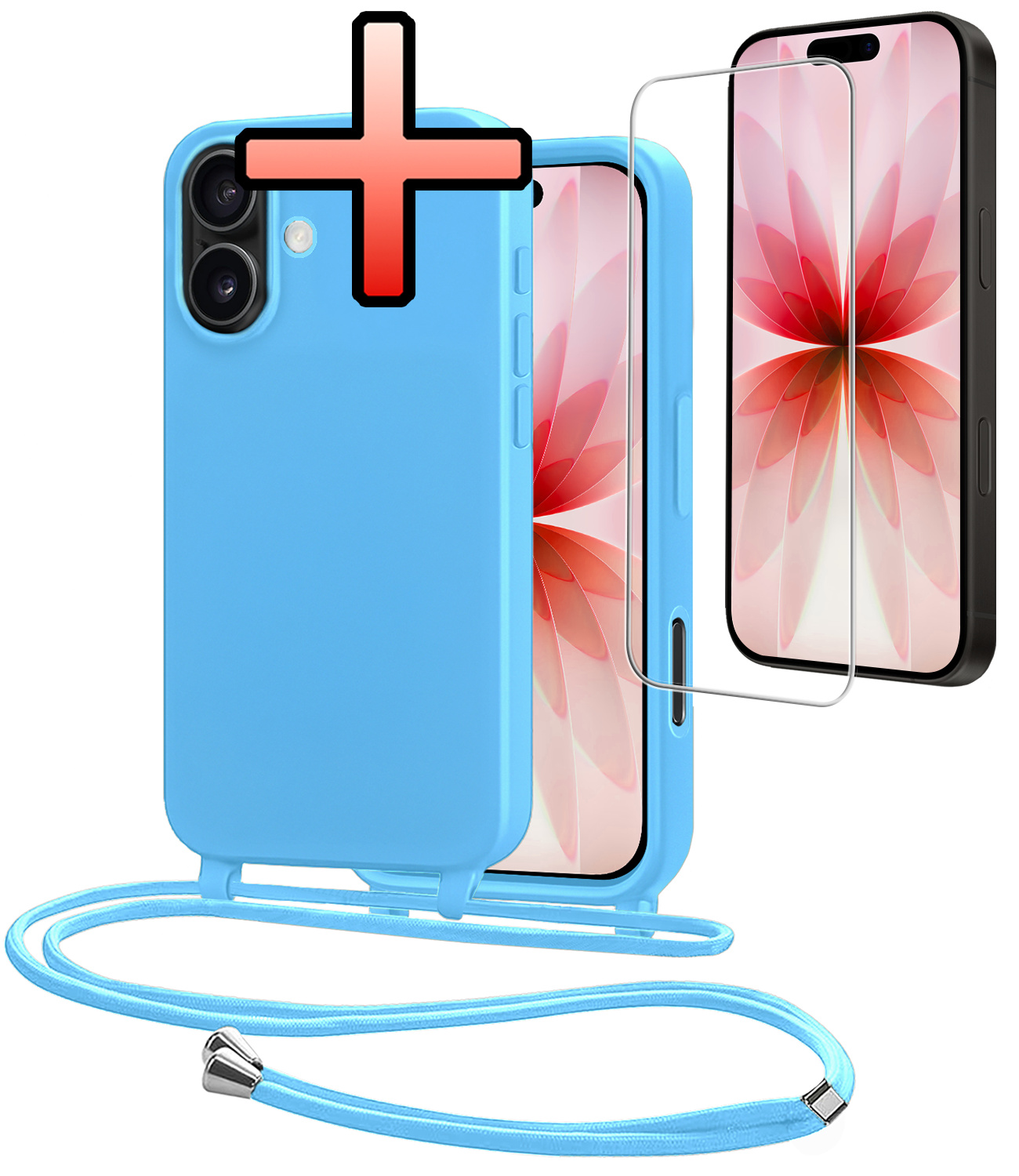 NoXx NoXx iPhone 17 Hoesje met Koord Met Screenprotector - Lichtblauw