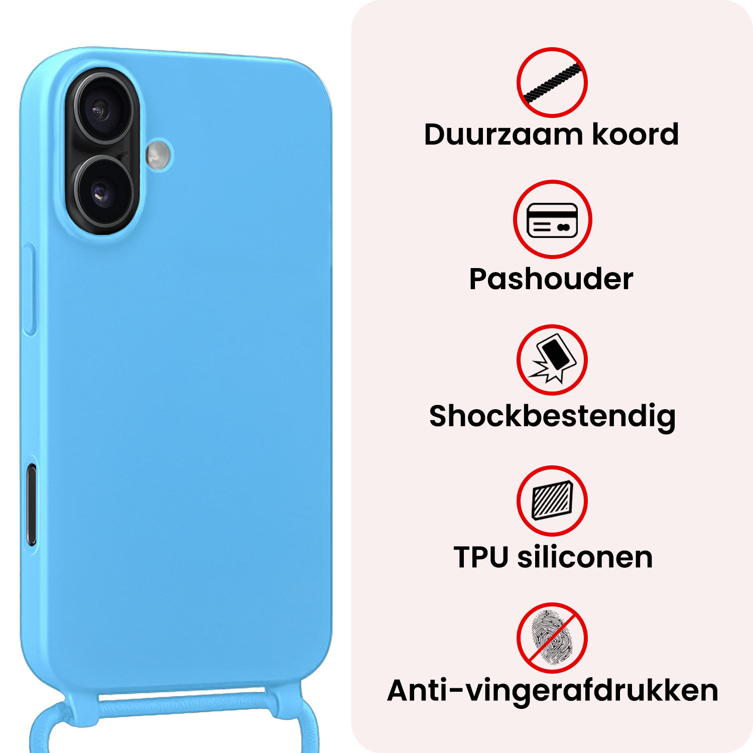 NoXx NoXx iPhone 17 Hoesje met Koord Met Screenprotector - Lichtblauw
