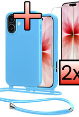 NoXx NoXx iPhone 17 Hoesje met Koord Met 2x Screenprotector - Lichtblauw