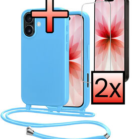 NoXx NoXx iPhone 17 Hoesje met Koord Met 2x Screenprotector - Lichtblauw