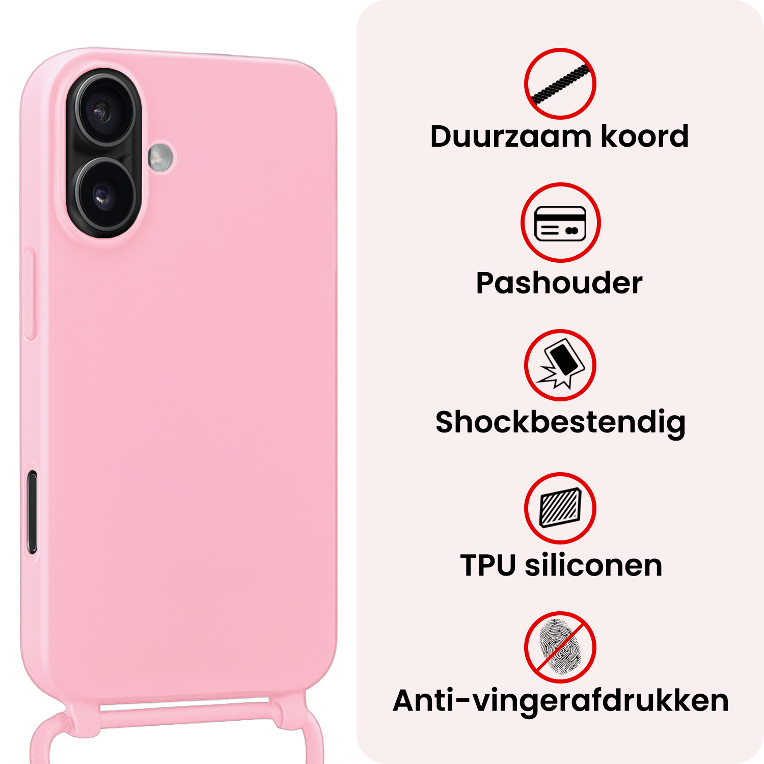 NoXx NoXx iPhone 17 Hoesje met Koord - Lichtroze