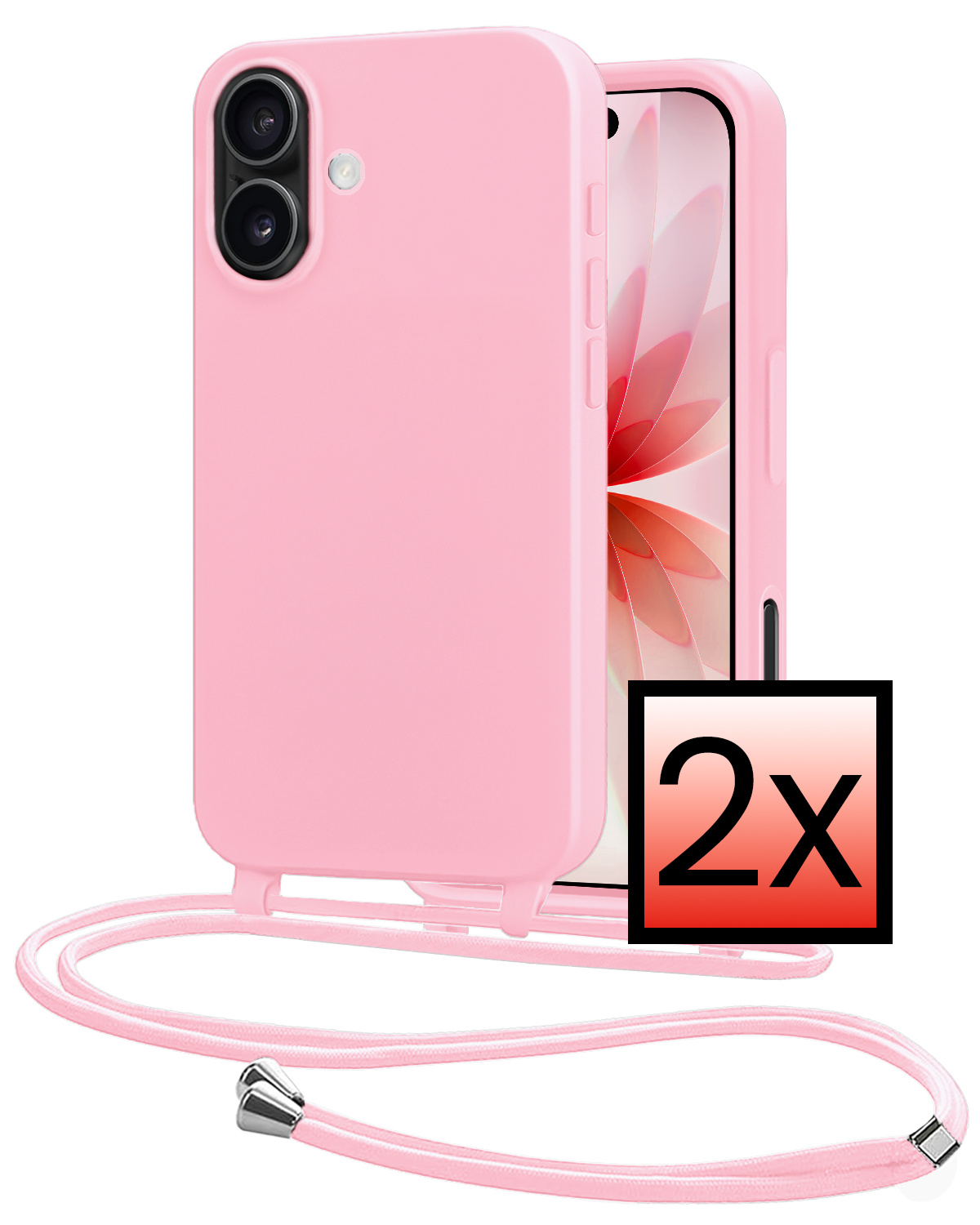 NoXx NoXx iPhone 17 Hoesje met Koord - Lichtroze - 2 PACK