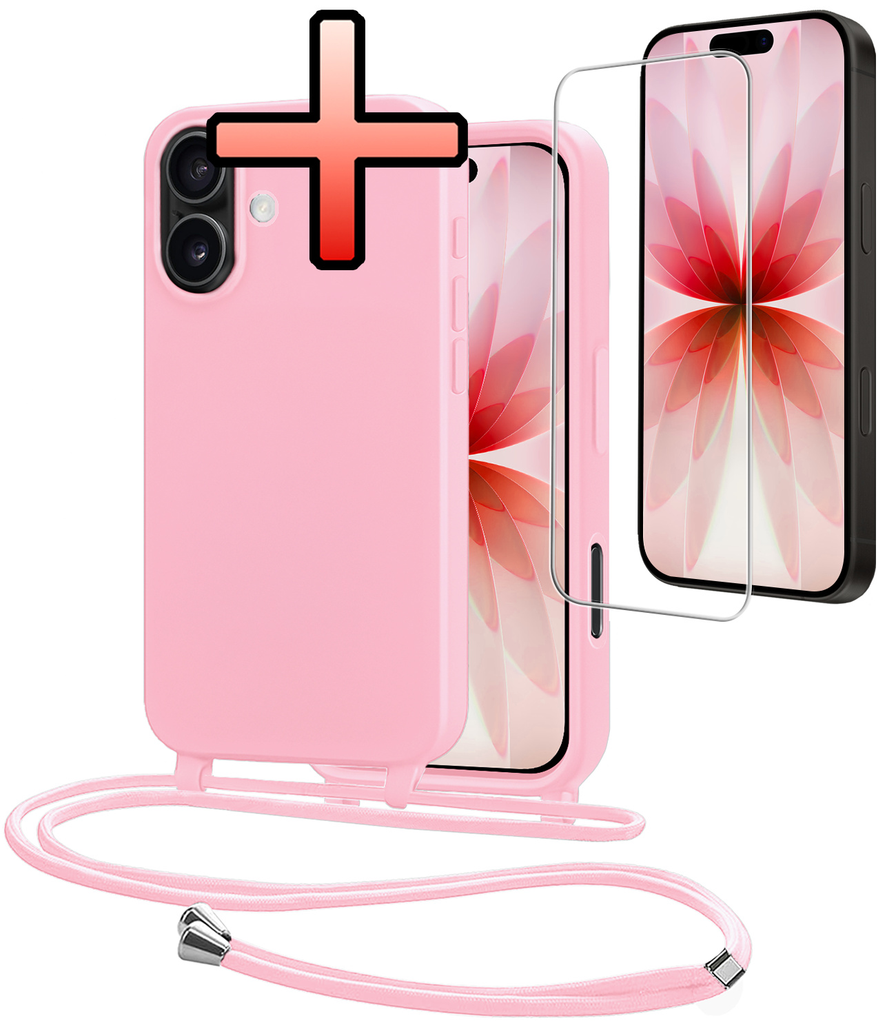 NoXx NoXx iPhone 17 Hoesje met Koord Met Screenprotector - Lichtroze