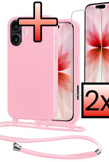 NoXx NoXx iPhone 17 Hoesje met Koord Met 2x Screenprotector - Lichtroze