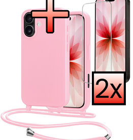 NoXx NoXx iPhone 17 Hoesje met Koord Met 2x Screenprotector - Lichtroze