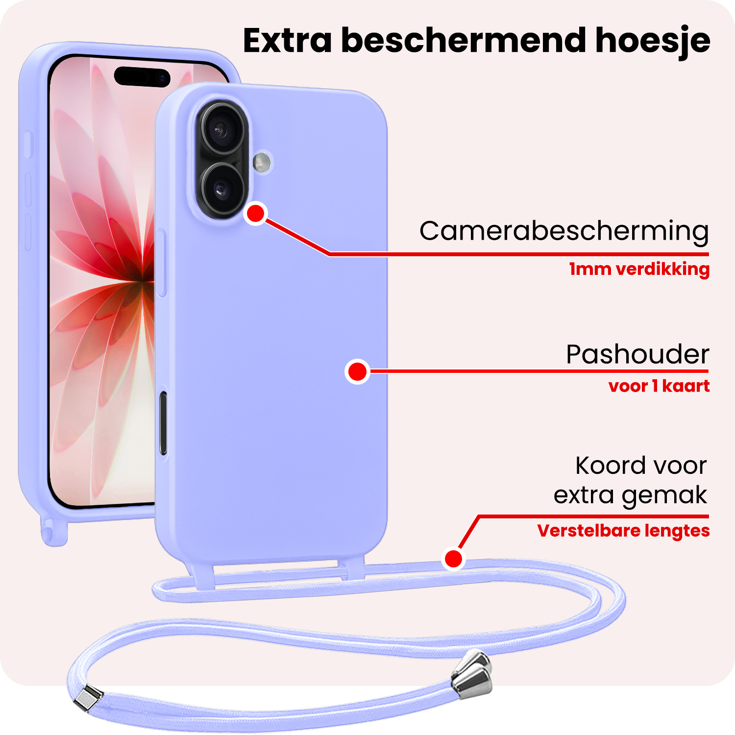 NoXx NoXx iPhone 17 Hoesje met Koord - Lila - 2 PACK