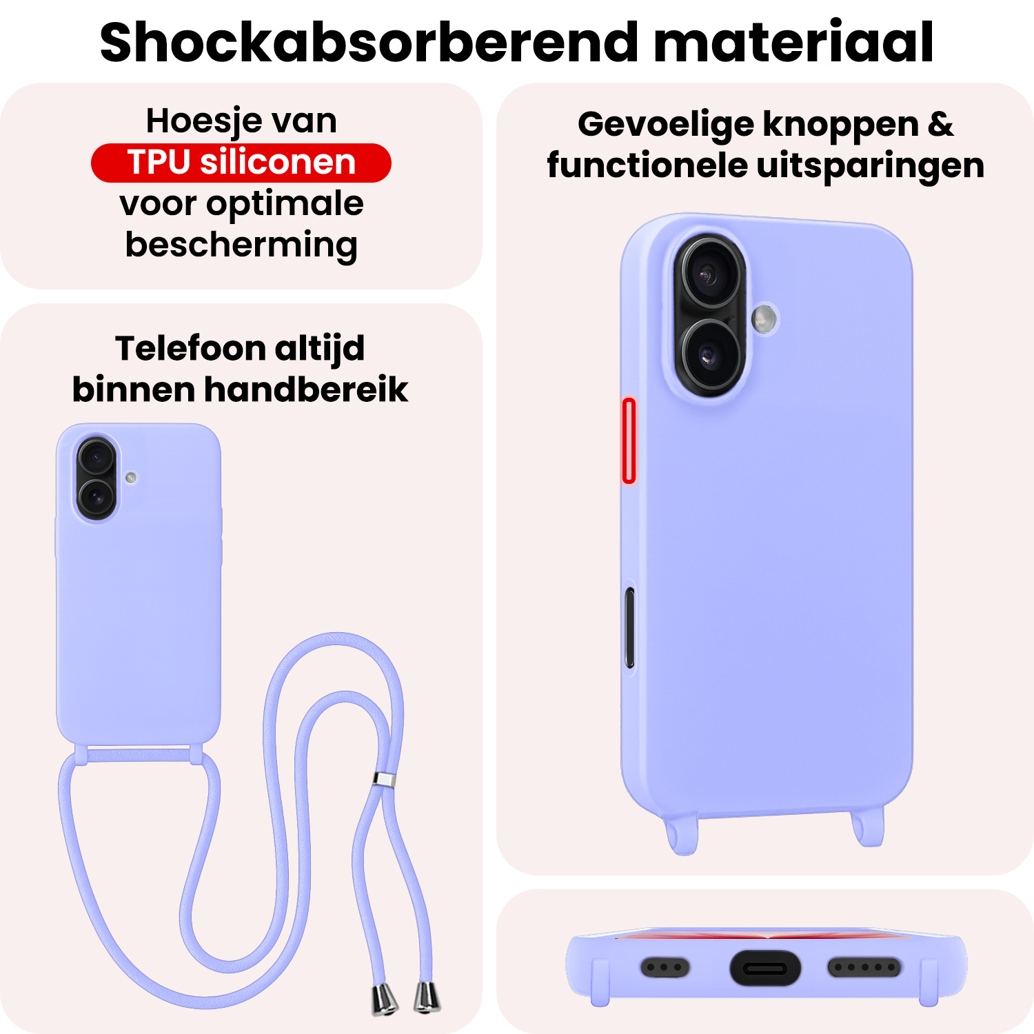 NoXx NoXx iPhone 17 Hoesje met Koord Met Screenprotector - Lila