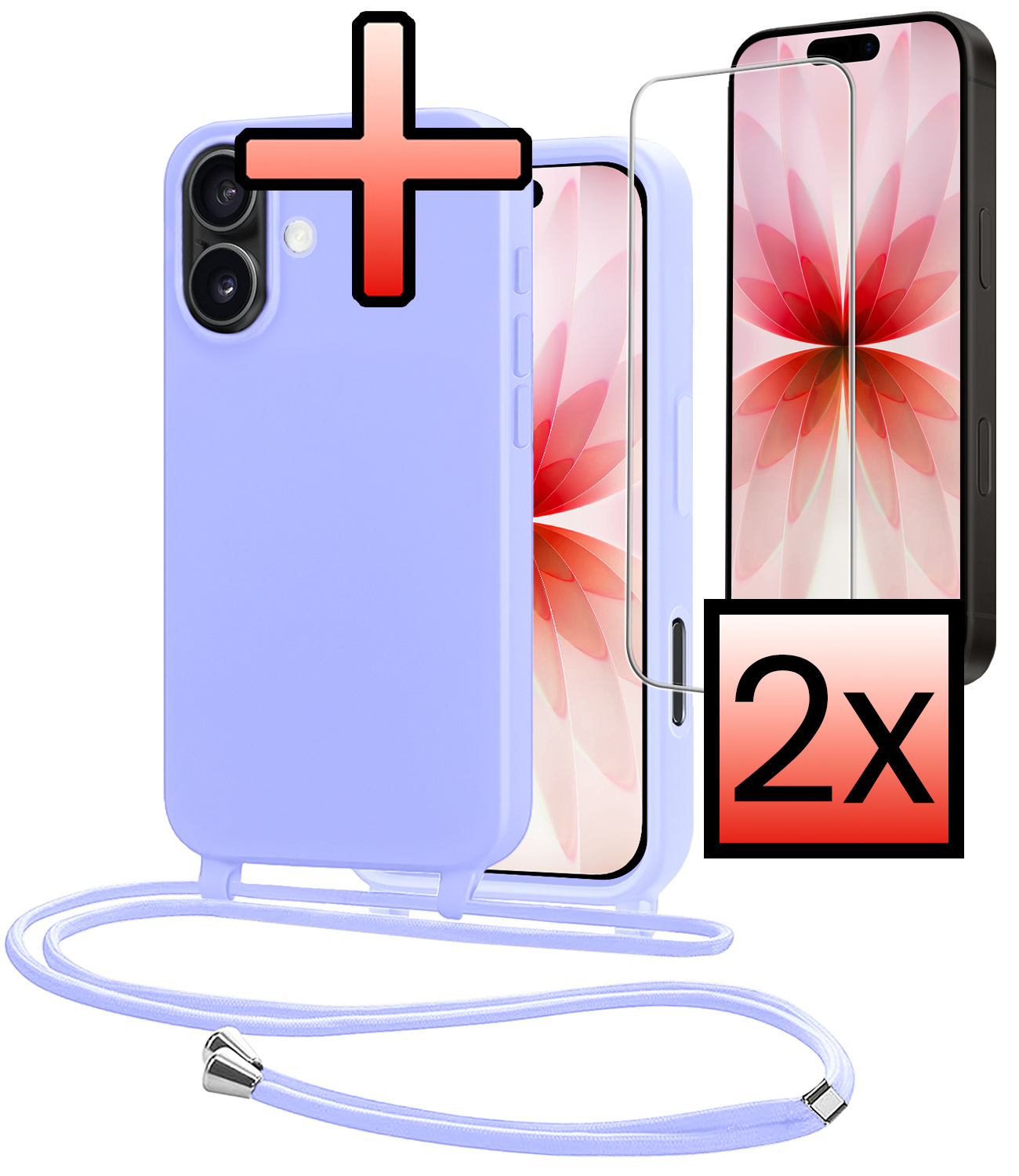 NoXx NoXx iPhone 17 Hoesje met Koord Met 2x Screenprotector - Lila