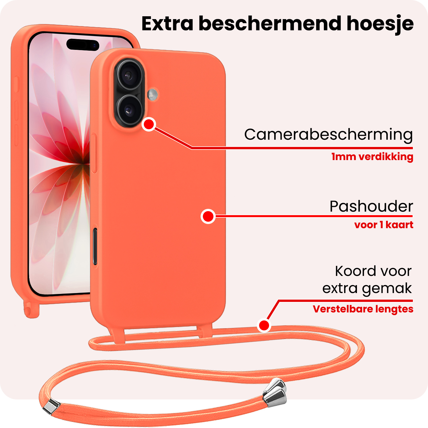 NoXx NoXx iPhone 17 Hoesje met Koord - Papaya - 2 PACK