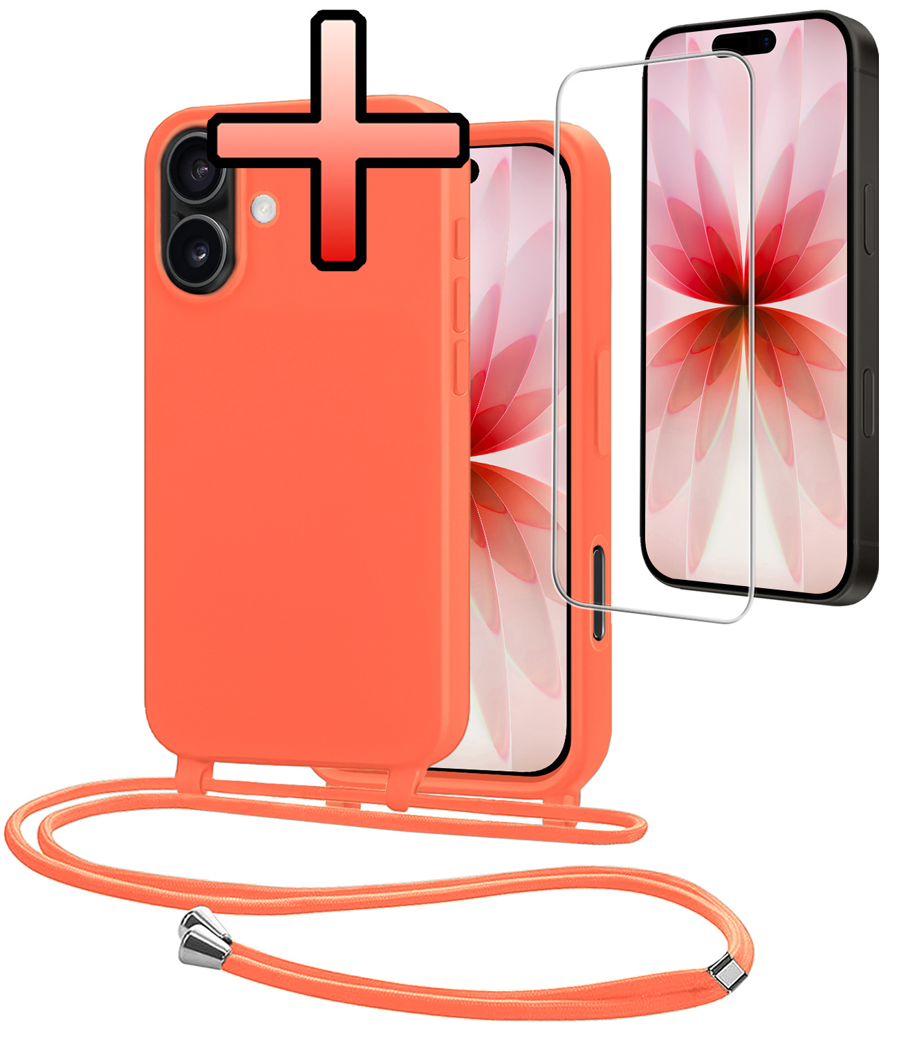 NoXx NoXx iPhone 17 Hoesje met Koord Met Screenprotector - Papaya