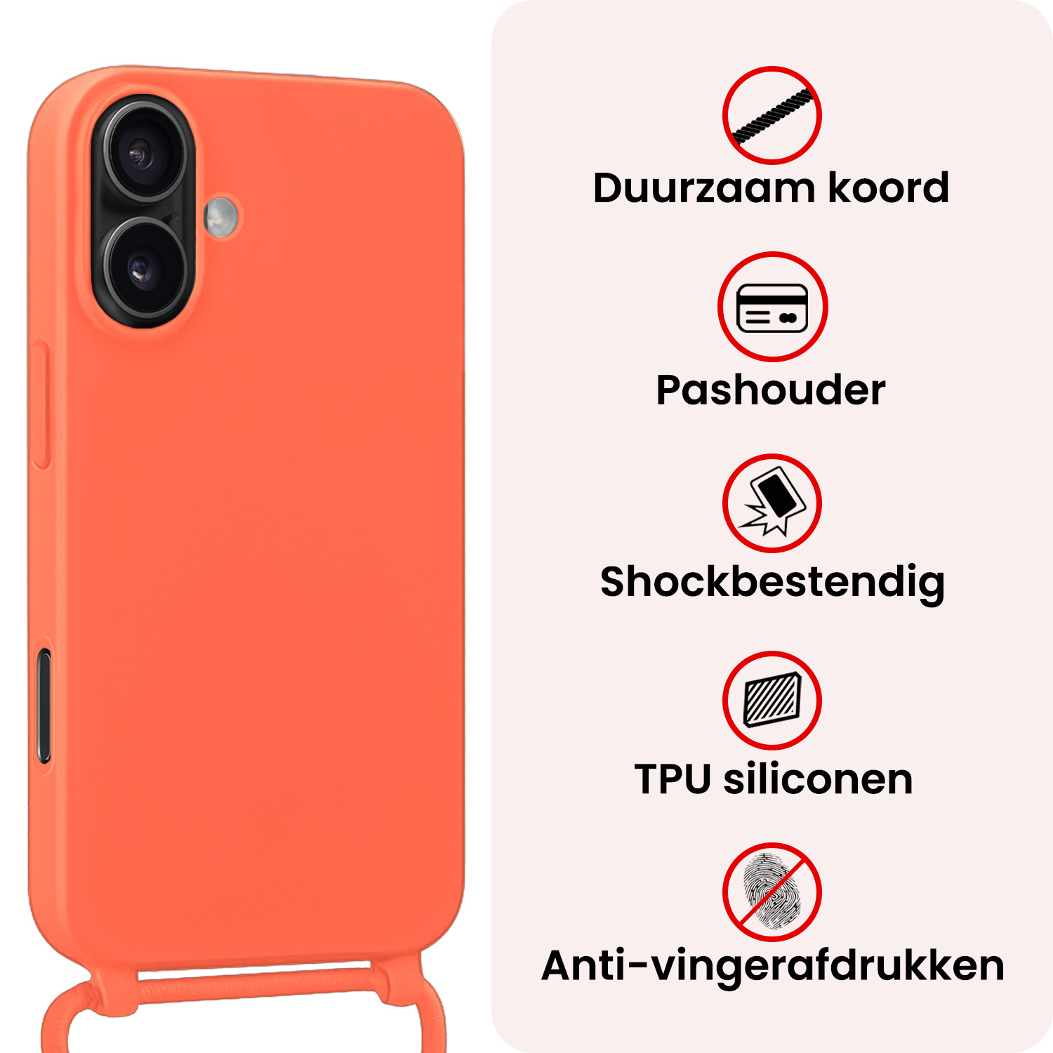 NoXx NoXx iPhone 17 Hoesje met Koord Met Screenprotector - Papaya