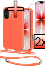 NoXx NoXx iPhone 17 Hoesje met Koord Met 2x Screenprotector - Papaya