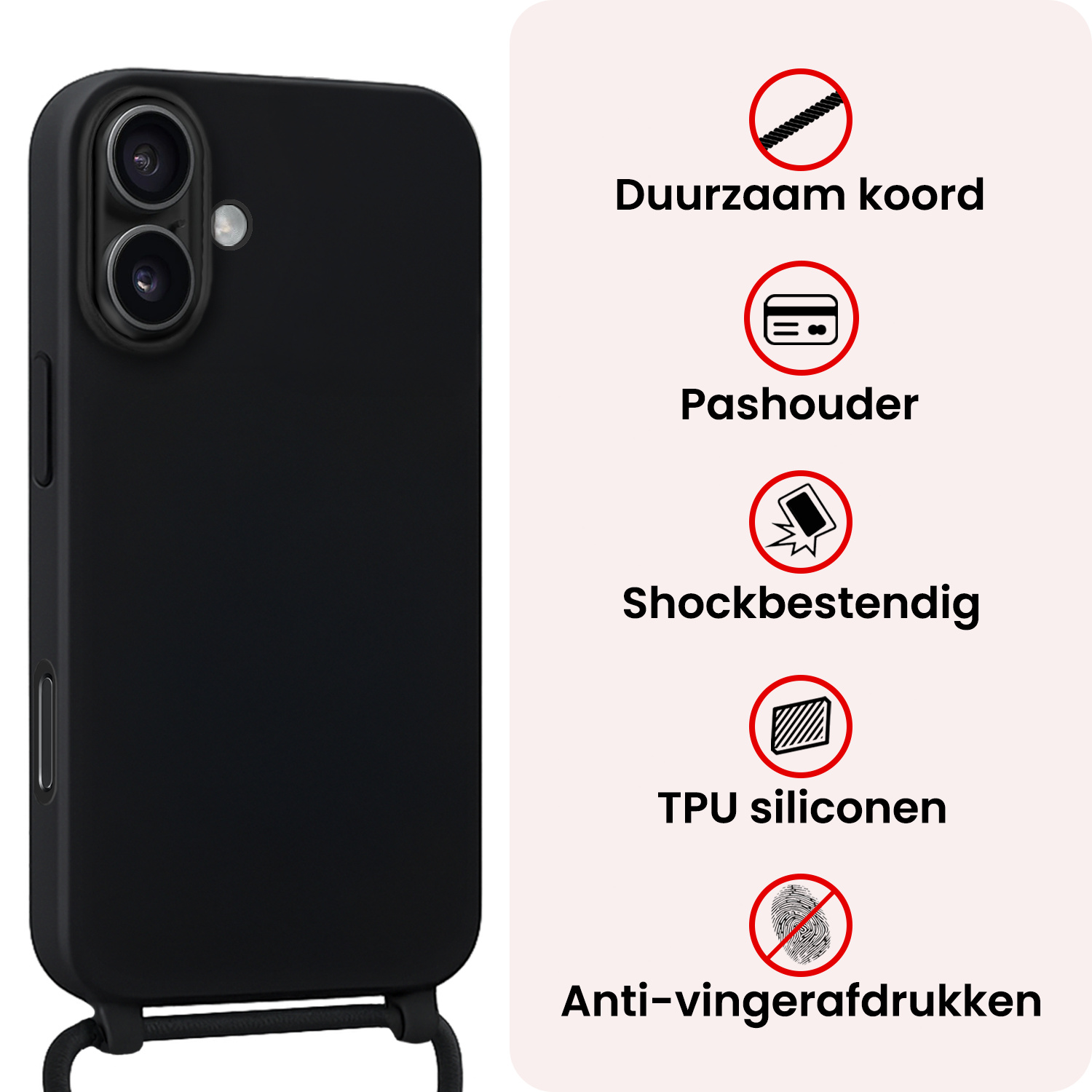 NoXx NoXx iPhone 17 Hoesje met Koord - Zwart - 2 PACK