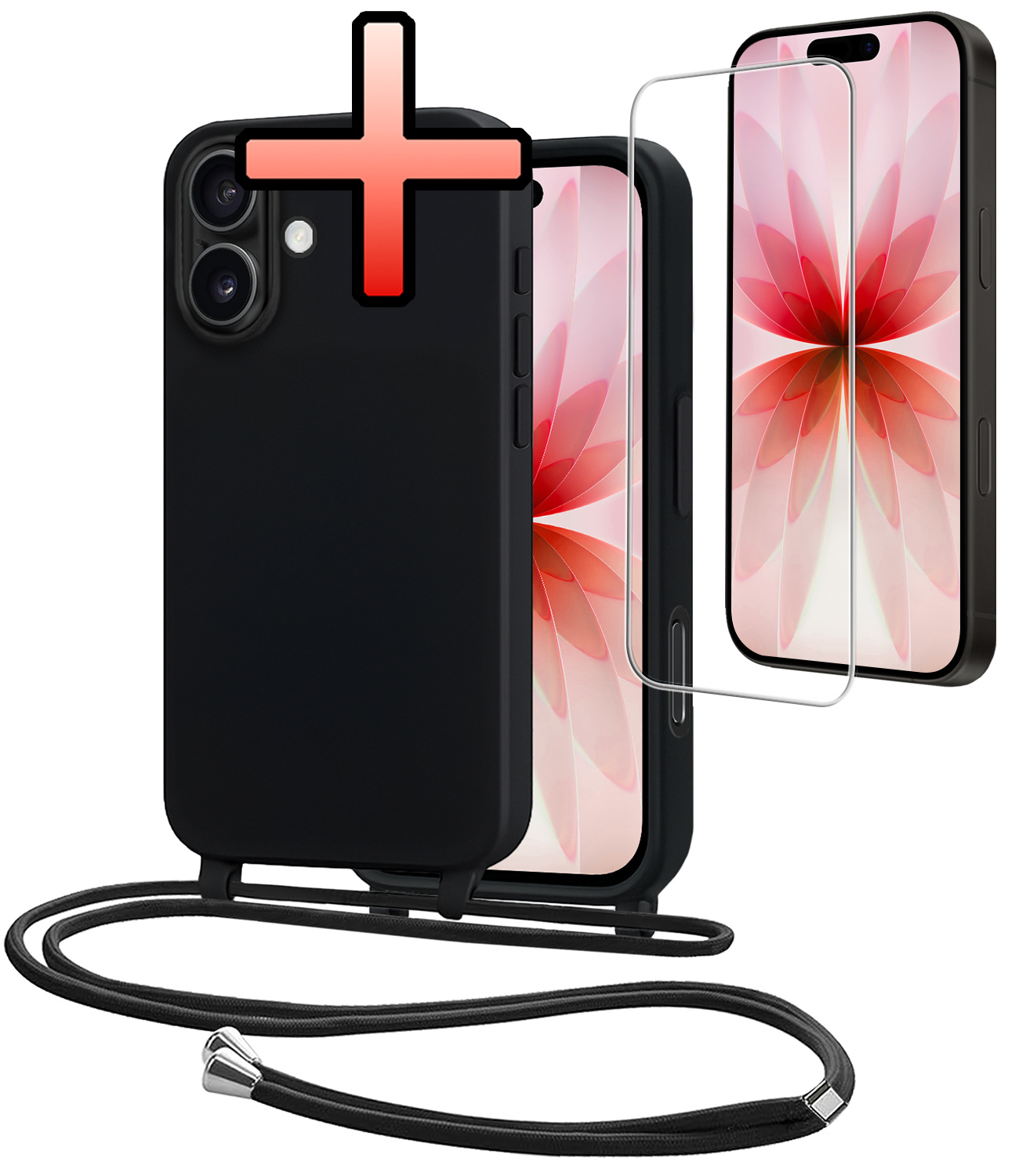 NoXx NoXx iPhone 17 Hoesje met Koord Met Screenprotector - Zwart