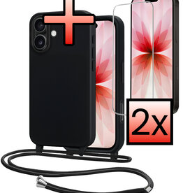 NoXx NoXx iPhone 17 Hoesje met Koord Met 2x Screenprotector - Zwart