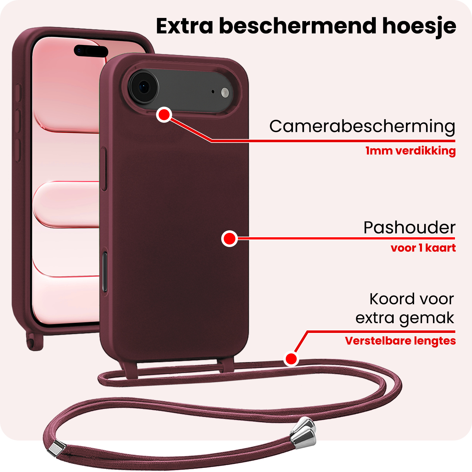 NoXx NoXx iPhone Air Hoesje met Koord - Aubergine - 2 PACK