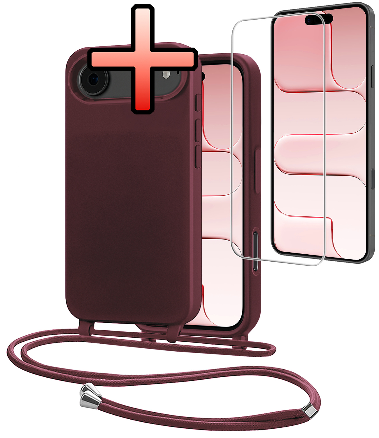 NoXx NoXx iPhone Air Hoesje met Koord Met Screenprotector - Aubergine