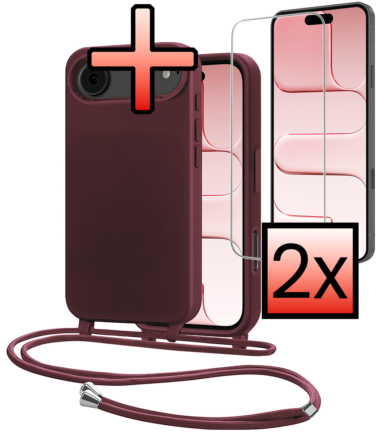 NoXx NoXx iPhone Air Hoesje met Koord Met 2x Screenprotector - Aubergine